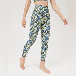 Aerie Real Me 7/8 Hi Rise Legging L Blue & Yellow Floral